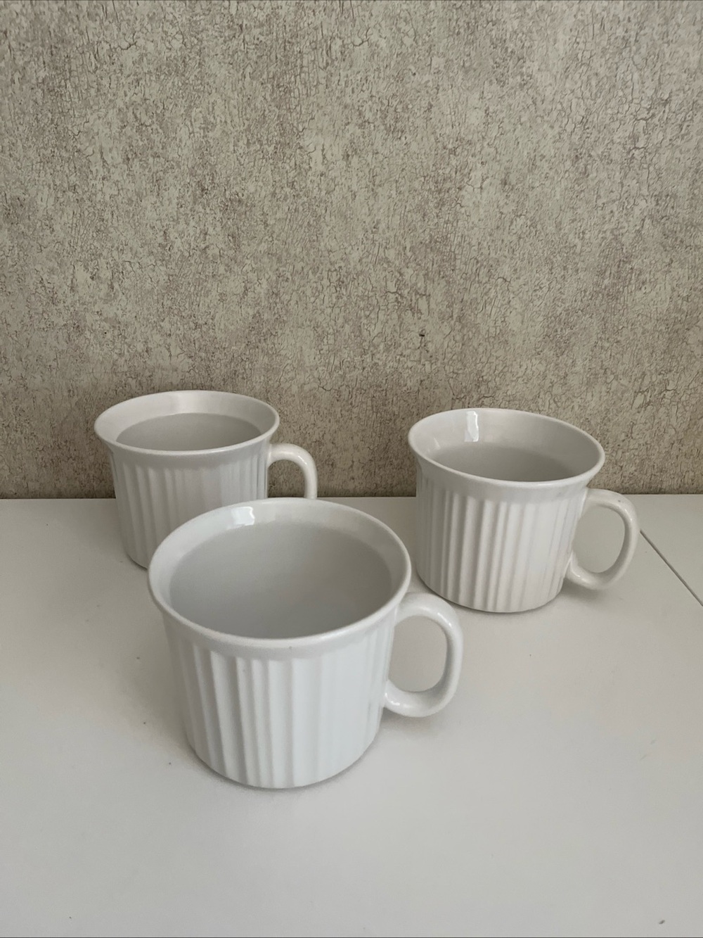 Corningware French White Soup Mug Stoneware Soup Coffee Ribbed 20oz Set Of 3